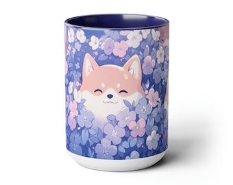 Cute Kawaii Shiba Mug 15oz, Cute Mugs Aesthetic, Shiba Gifts, Kawaii Animal Patterns Mugs, Mug with Shiba Print, Cute Desk Decor