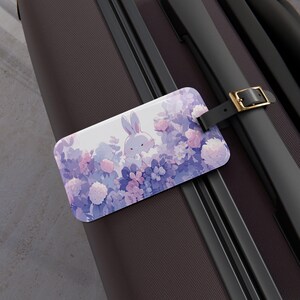 Kawaii Bunny Luggage Tag, Cute Purple Rabbit Baggage Tag, Travel Accessories, Backpack ID Label, Suitcase Identifier, Gift for Travelers