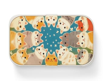 Kawaii Cat Bento Box, Cute Kitty Faces Lunch Container, Japanese Style Lunchbox for School or Work, Cat Lover Gift, Kids Bento
