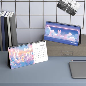 Kawaii Anime Bunny Rabbits Desk Calendar, Cute Animal Patterns, Cute Home Office Decor, Desktop Grid Calendar 2025, Kawaii Calendar