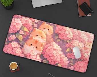 Cute Gaming Mousepad, Kawaii Large Desk Mat, Pink Cat Desk Mat, Mouse Pad Pastel Pink, Cute Desk Decor, Computer Keyboard Office Accessories
