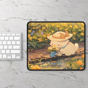 Cute Mouse Pad, Kawaii Desk Pad, Kawaii Anime Cats with Flowers, Cute Desk Decor, Cute Cats Mouse Pads, Cute Office Desk Accessories