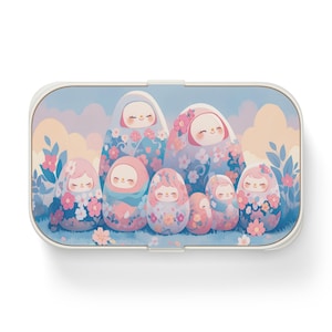 Cute Pastel Bento Box, Nesting Dolls Kawaii Lunch Box, Adorable Floral Design for Kids & Adults
