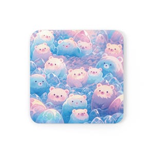 Kawaii Animal Coasters, Anime Bear Coasters, Cute Pink Pastel Coasters for Desk, Cute Desk Decor, Kawaii Desk Coasters