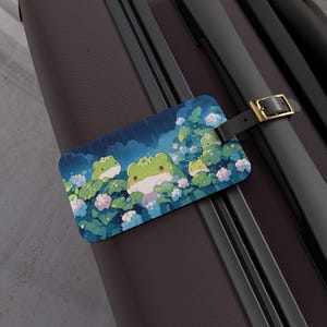 Kawaii Frogs Luggage Tag, Cute Animal Bag Identifier, Fun Travel Accessory, Rainy Day Frog Gift, Traveler Tag, Suitcase Marker