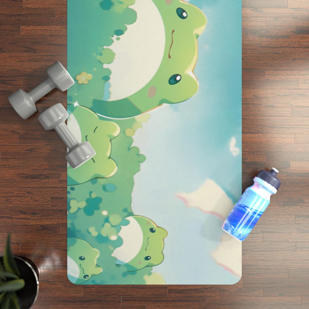 Kawaii Frog Yoga Mat, Cute Green Frog Exercise Mat With Cloudy Sky ...