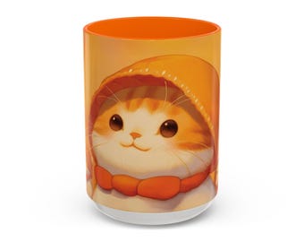 Kawaii Cat Mug, Cute Kawaii Orange Cat Coffee Cup, Cute Tea Mug, Unique Gift, Animal Lover, Cat Lady Funny Drinking Cup, Kawaii Desk Decor