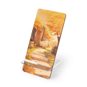 Kawaii Anime Phone Stand, Cute Sheep in Autumn Phone Holder, Cute Kawaii Desk Decor, Cute Tech Accessories, Phone Stand Holder Gift