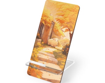 Kawaii Anime Phone Stand, Cute Sheep in Autumn Phone Holder, Cute Kawaii Desk Decor, Cute Tech Accessories, Phone Stand Holder Gift