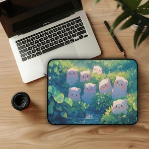 Kawaii Bears Laptop Sleeve, Cute Bear Print Tech Cover, Green Plant Pattern Laptop Bag, Adorable Animal Tablet Pouch, Gift for Anime Lovers
