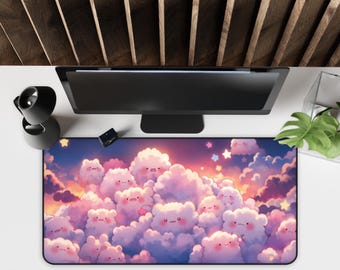 Kawaii Cloud Desk Mat, Cute Pastel Sky Gaming Mouse Pad, Large Office Desk Accessory, Aesthetic Cloud Decor