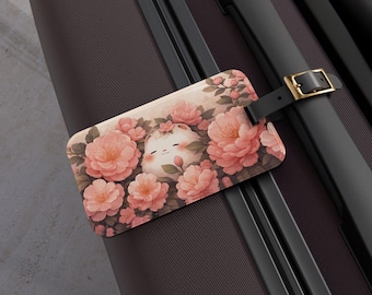 Kawaii dierenbagagelabel, schattig taslabel met bloemen, reisaccessoires, rugzakidentificatie, kofferlabel, cadeau voor reiziger