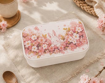 Kawaii Anime Pink Bunny Bento Lunch Box, Japanese Style Food Container, Cute Rabbit Lunchbox, Cherry Blossom Bentobox, Kids School Lunch Kit