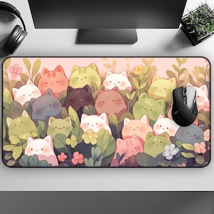 Desk Mat Kawaii Anime Cats Patterns, Mouse Pad, Office Desk Accessory, Cute Desk Decor, Desk Organizer, Gaming Desk Mat