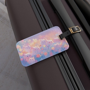 Kawaii Cats Luggage Tag - Cute Pink Pastel Bag Tag, Travel Accessory, Suitcase Identifier, Gift for Cat Lovers, Backpack Label