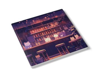 Kawaii Cat Ceramic Coaster: Funny Bar Decor Accent