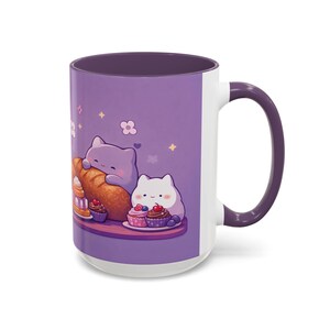 Tazza da forno Kawaii con gatto, tazza con gattino viola pastello, tazza in ceramica da 440 ml immagine 4