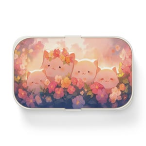 Kawaii Cats Bento Lunch Box, Cute Cat Design, Japanese Style Lunch Container, Floral Cat Theme, Kids Lunch Box, Cat Lover Gift
