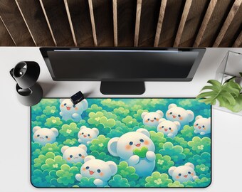Cute Green Desk Mat, Cute Bear Design for Work and Study, Office Desk Pad, Gaming Mouse Pad, Large Desk Blotter, Animal Lover Gift