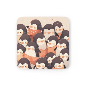 Kawaii Cork Back Coaster, Cute Penguins Coaster, Kawaii Animal Coasters, Cute Coasters for Desk, Kawaii Desk Decor, Cute Gifts