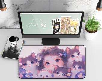 Podkładka pod myszkę Kawaii Cat: podkładka pod mysz do gier z dziewczyną z anime