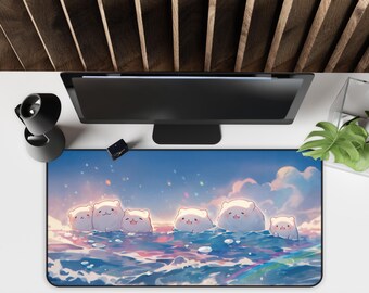 Kawaii Bear Desk Mat: Ocean Mouse Pad, Work From Home Decor