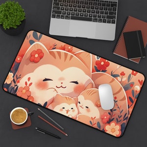 Cute Cat Desk Mat, Animal Desk Mat, Large Gaming Mouse Pad, Anime Desk Mat, Kawaii Desk Pad for Work, Cat Lover Gift, Cute Desk Decor
