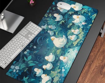 Cute Duck Kawaii Lofi Gaming Desk Mat, Kawaii Duck Mouse Pad, Cute Green Desk Mat, Cute Desk Mat, Large Gaming Mouse Pad, Cute Desk Decor
