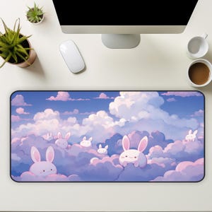 Cute Gaming Mousepad, Large Purple Desk Mat, Cartoon Mouse Pad, Kawaii Bunny Mousepad, Computer Keyboard Office Accessories, Desk Decor