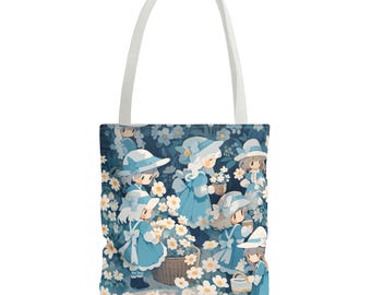 Kawaii Anime Girls Tote Bag: Floral Print Eco-Friendly Shoulder Bag