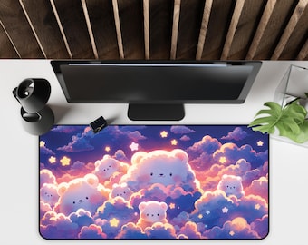 Blue Pink Pastel Cloudy Sky Desk Mat, Cute Kawaii Gaming Mouse Pad, Girl Desk Accessories, Gift for Gamer, Cute Desk Decor, Anime Gift