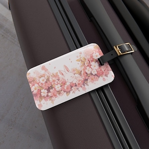 Kawaii Bunny Luggage Tag, Cute Rabbit Bag Tag, Cherry Blossom Travel Accessories, Suitcase Identifier, Gift for Travelers, Backpack Label