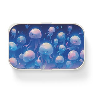 Bento Lunch Box, Cute Jellyfish Design, Kawaii Blue Lunch Container for Kids and Adults, School and Work Meal Organizer, Food Storage
