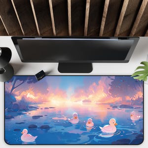 Cute Duck Kawaii Lofi Gaming Desk Mat, Kawaii Duck Mouse Pad, Cute Aesthetic Desk Mat, Large Gaming Mouse Pad, Cute Desk Decor