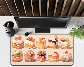 カワイイデスクマット かわいいペストリーケーキ、ゲーミングマウスパッド アニメフード柄キーボードマット、かわいいワークホームオフィスデスクマット 女の子向け スイートラバーズ