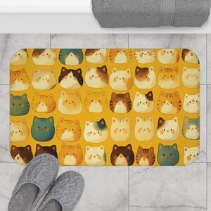 Kawaii Cat Bath Mat, Cute Feline Design for Bathroom Decor, Non-Slip Shower Rug, Cat Lover Gift, Kitty Bathroom Accessories, Washroom Kitty