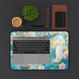 Kawaii Fox Sakura Desk Mat, Cute Floating Fox Mouse Pad, Pastel Spring Floral Desk Pad, Cozy Anime Aesthetic Desk Decor, Gift for Fox Lovers image 7