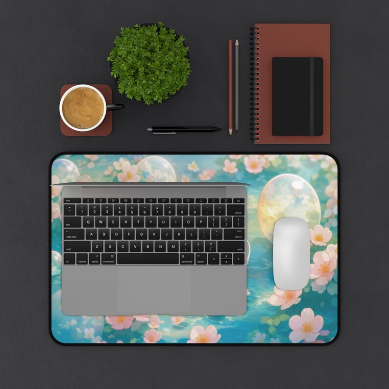Kawaii Fox Sakura Desk Mat, Cute Floating Fox Mouse Pad, Pastel Spring Floral Desk Pad, Cozy Anime Aesthetic Desk Decor, Gift for Fox Lovers image 7