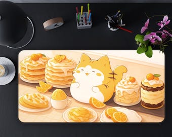 Kawaii Katze Schreibtischmatte, süße Katze rutschfeste Mausunterlage, Kawaii Schreibtischzubehör, Kawaii Anime Essen Schreibtischunterlage, Kawai Niedliche Schreibtischdekoration, Anime Geschenke