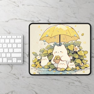 Kawaii Gaming Mouse Pad, Cute Desk Pad, Anime Cats on Rainy Day, Cute Desk Decor, Cute Cats Mouse Pads, Kawaii Accessories