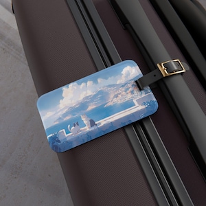 Kawaii Cats in Santorini Luggage Tag, Cute Animal Travel Bag Tag, Cat Lover Gift, Cat Mom Present, Unique Cat Accessories