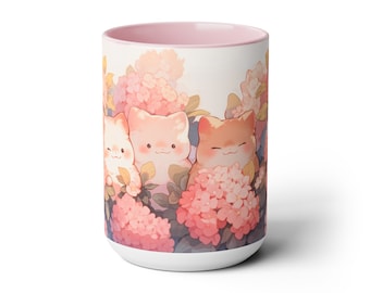 Taza rosa con diseño de gato adorable de 443 ml, taza con estética adorable, taza kawaii con diseños de gatos, tazas chibi rosa pastel con diseño de gato adorable, taza de café de cerámica con diseño de gato adorable, regalo perfecto.