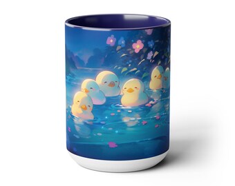 Kawaii Duck Mug: Pastel Blue Ceramic Coffee Cup, Anime Lover Gift
