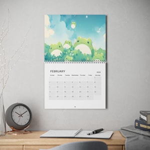 Calendario de ranas de anime kawaii 2025, lindo calendario de pared de animales de dibujos animados kawaii, calendario de pared artístico, regalo para amantes de las ranas
