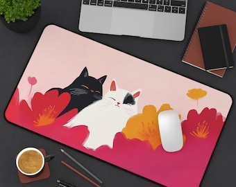 Podkładka na biurko z motywem kota Kawaii, uroczy wzór kota, podkładka pod myszkę, dekoracja biura, prezent dla gracza, prezent dla miłośnika kotów, słodka dekoracja biurka, konfiguracja biurka