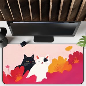 Kawaii Cat Desk Mat, Cute Cat Design, Mouse Pad, Office Decor, Gamer Gift, Cat Lover Gift, Cute Desk Decor, Desk Setup
