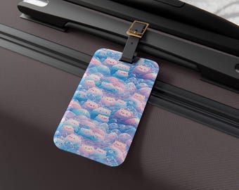 Kawaii Pastel Anime Bears Luggage Tag, Cute Baggage Identifier Accessories, Travel Suitcase Label, Keychain Charm