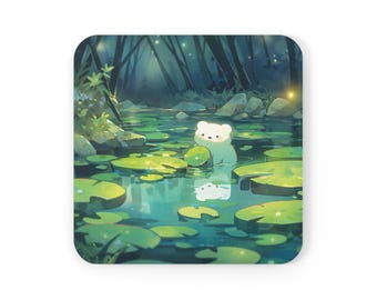 Kawaii Animal Coaster: Green Pond, Mystic Forest Desk Decor