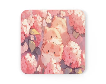 Cute Kawaii Character Coaster, Anime Cat Coasters, Cute Drink Coaster Gifts, Coaster for Cat Lovers