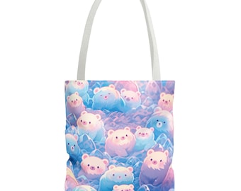 Kawaii Bears Tote Bag: Pastel Blue Pink Shopping Carryall